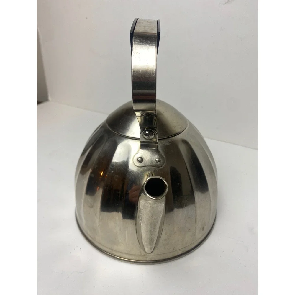 Vintage Soviet USSR Tea Kettle Nickel Plated Bronze Bakelite Handle Melon Shape